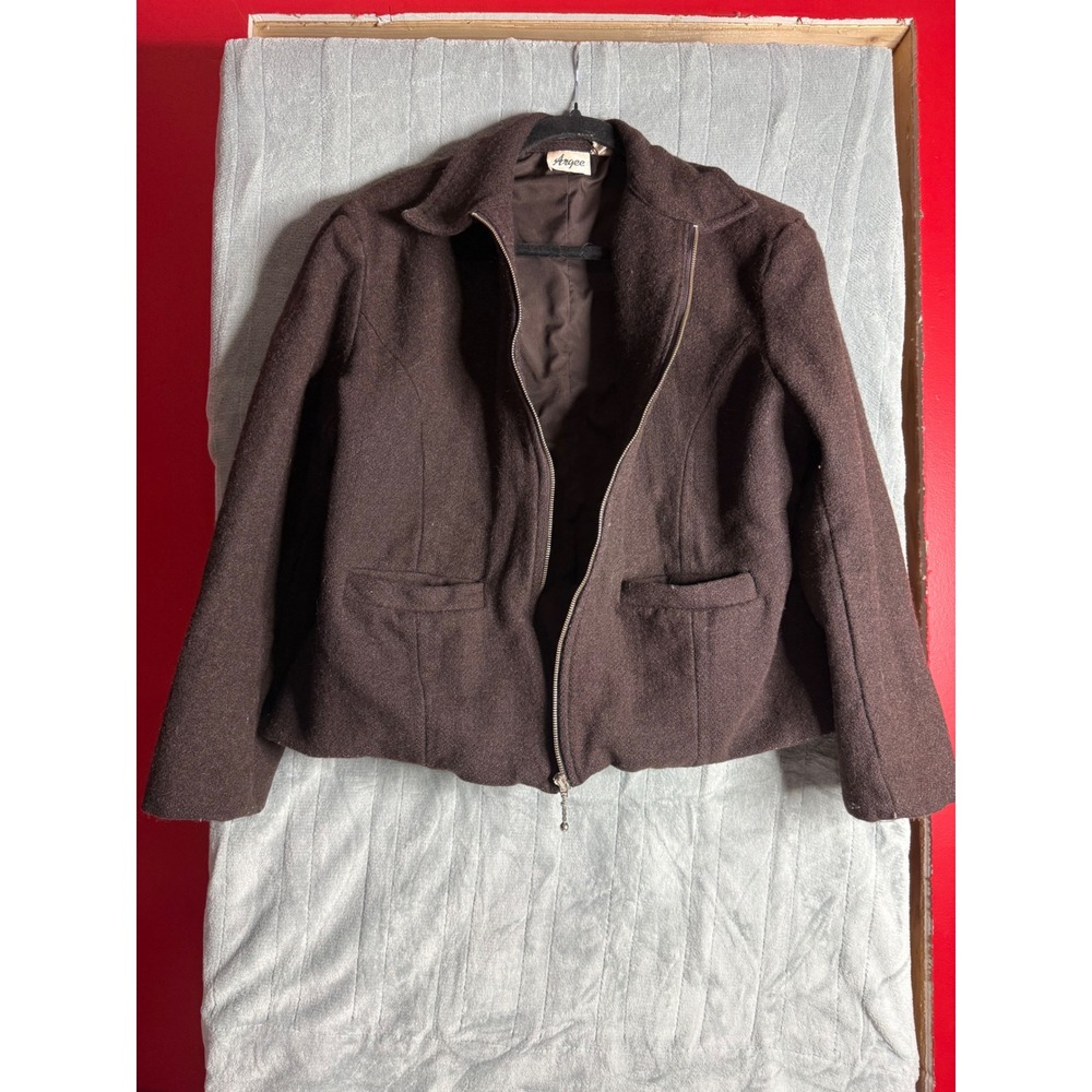 Vintage Argee Brown Wool Full Zip Jacket Womens Fall Coat
